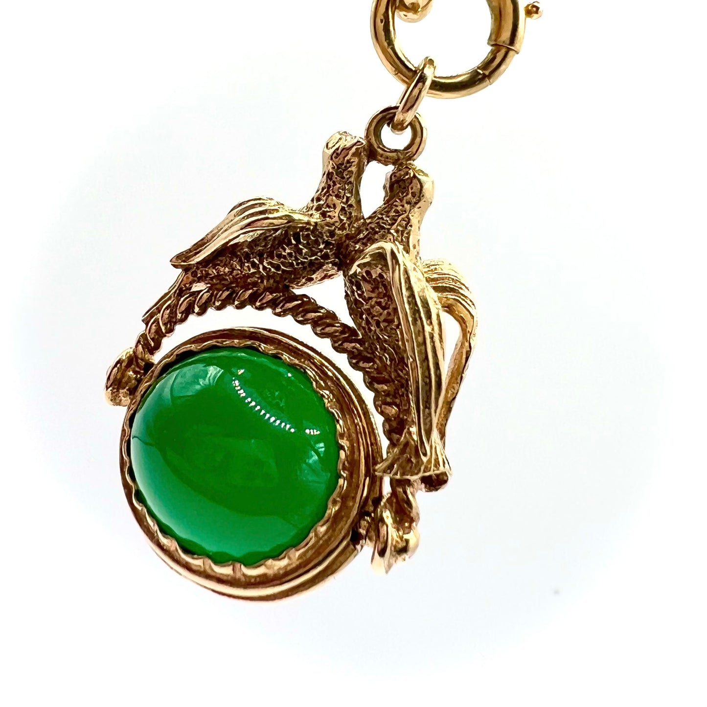 Victorian 9ct Gold Chrysoprase Lovebird Spinning Watch Fob Pendant