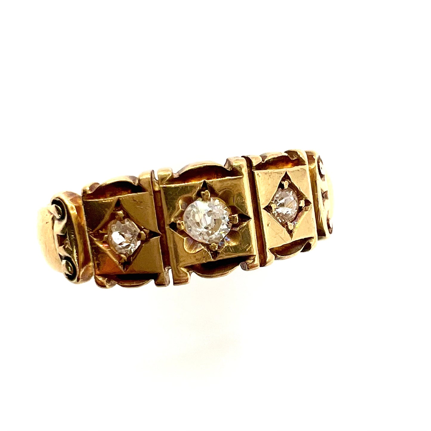 Victorian 22ct Gold Three Stone Old European Cut Diamond Ring, Size T 1/2