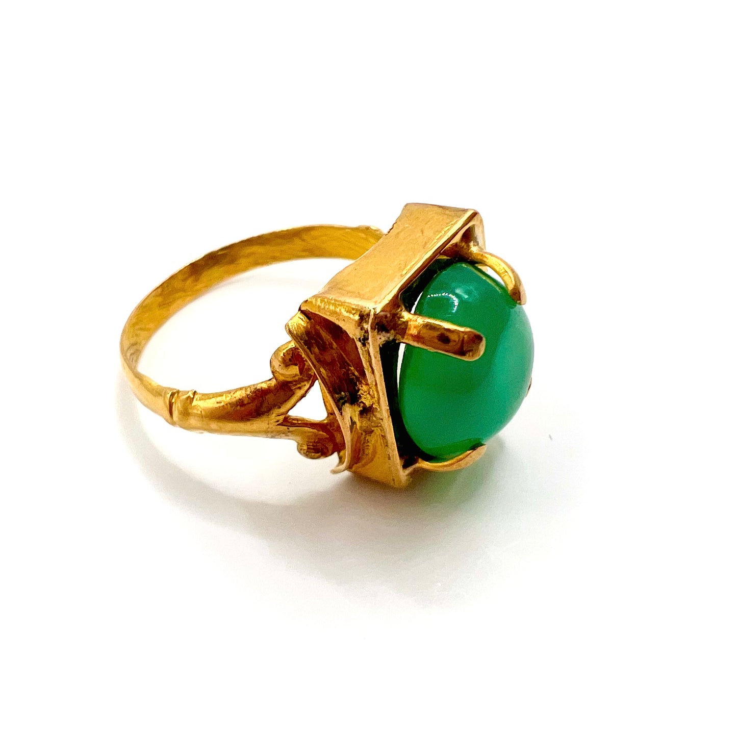 Antique 15ct Gold Chrysoprase Cabochon Ring, Size J