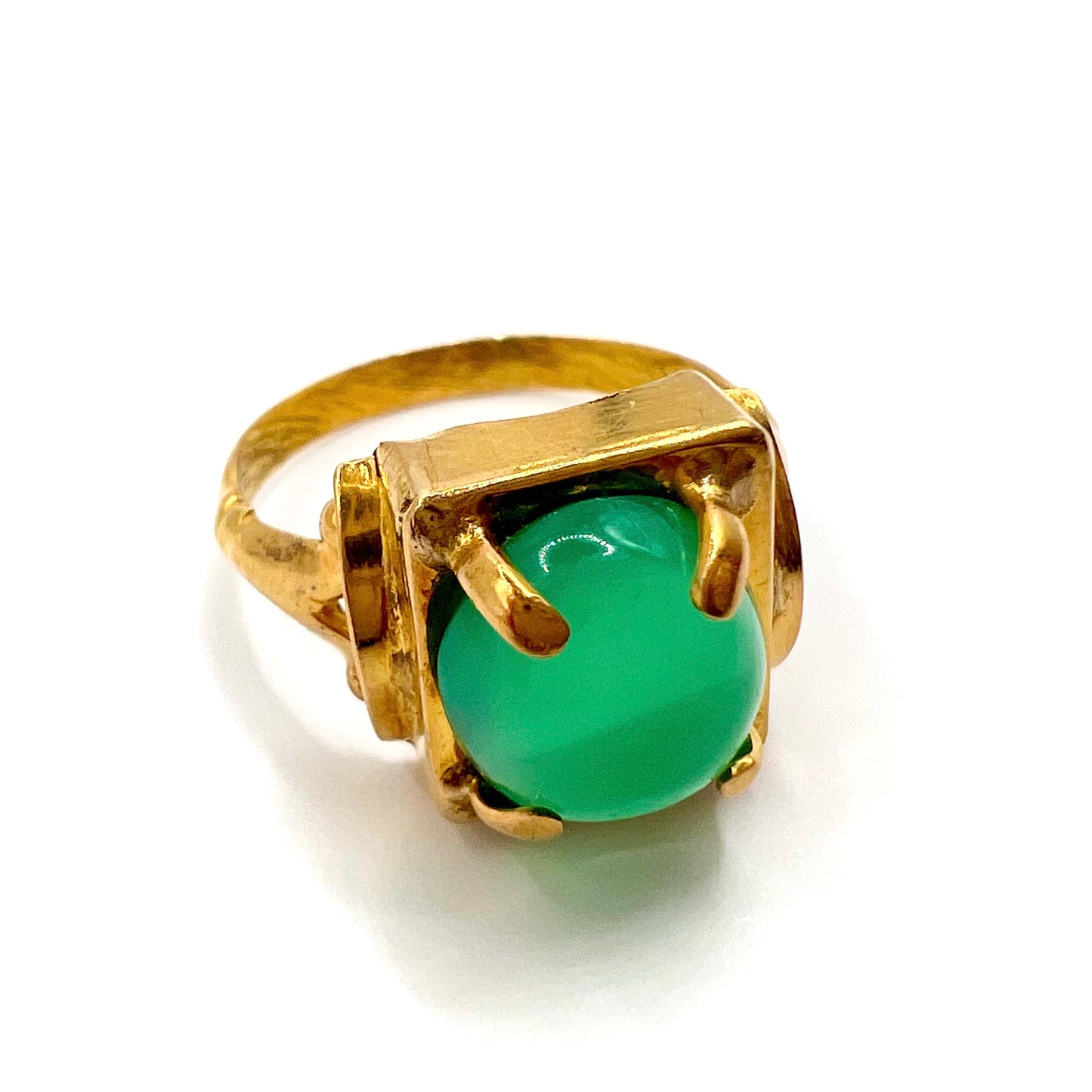 Antique 15ct Gold Chrysoprase Cabochon Ring, Size J