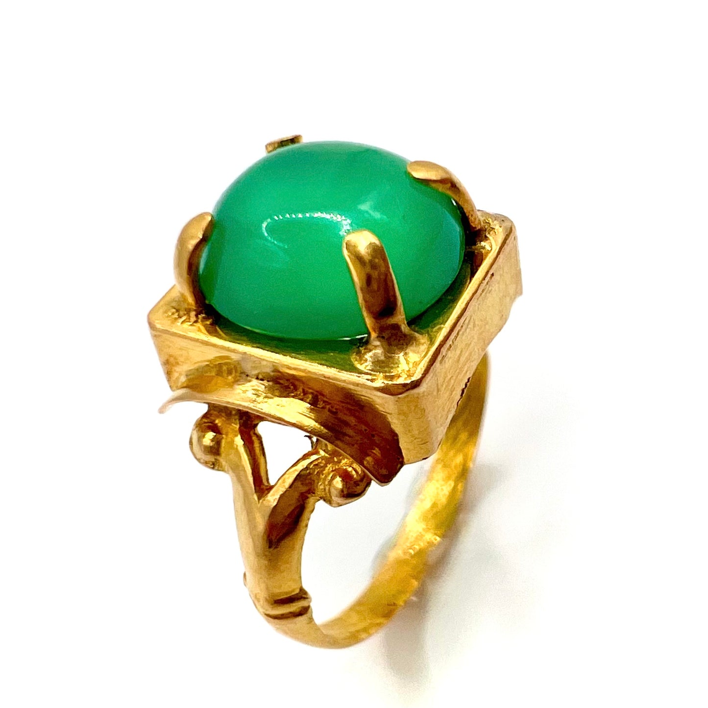 Antique 15ct Gold Chrysoprase Cabochon Ring, Size J