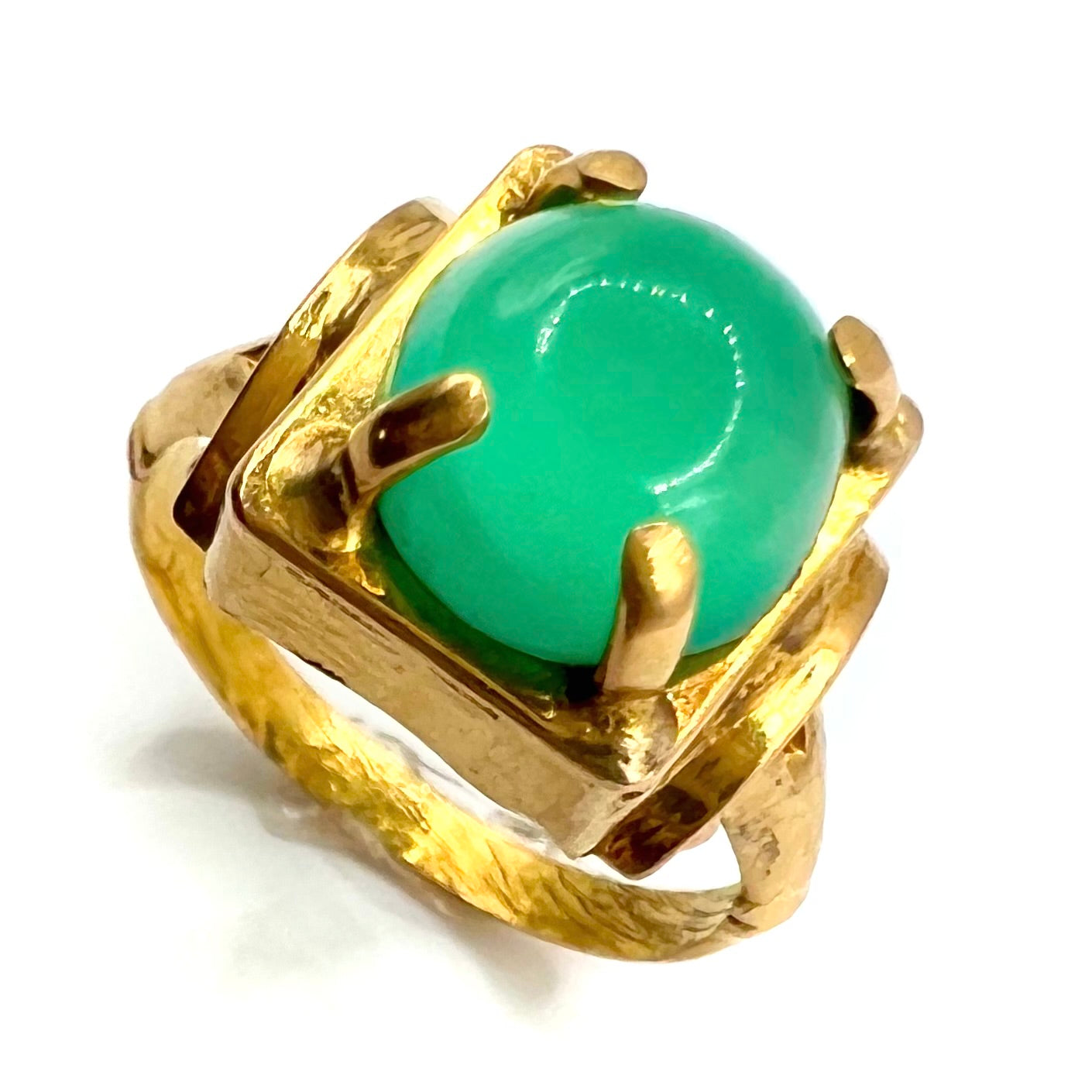 Antique 15ct Gold Chrysoprase Cabochon Ring, Size J