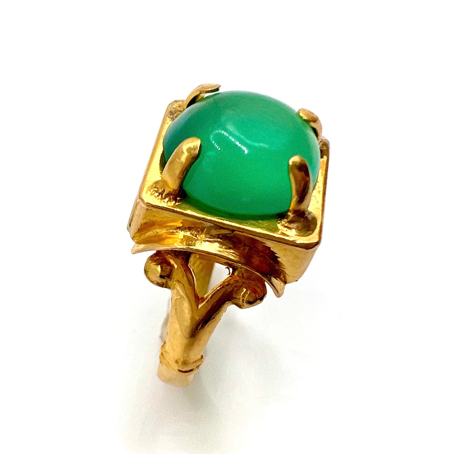 Antique 15ct Gold Chrysoprase Cabochon Ring, Size J