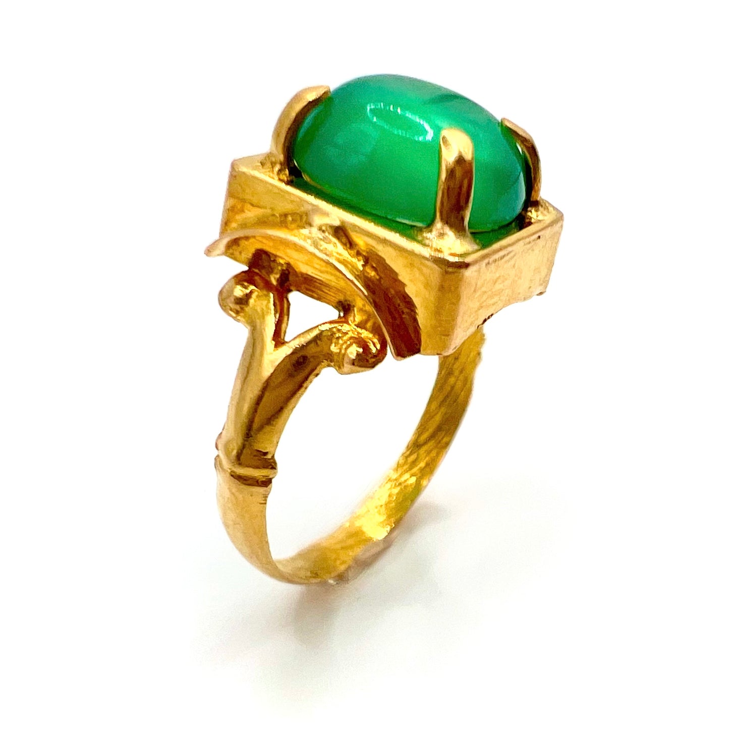 Antique 15ct Gold Chrysoprase Cabochon Ring, Size J