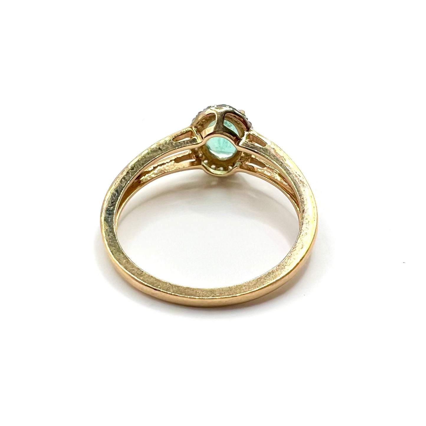 Vintage 10ct Gold Oval Emerald and Diamond Dress Ring, Size O