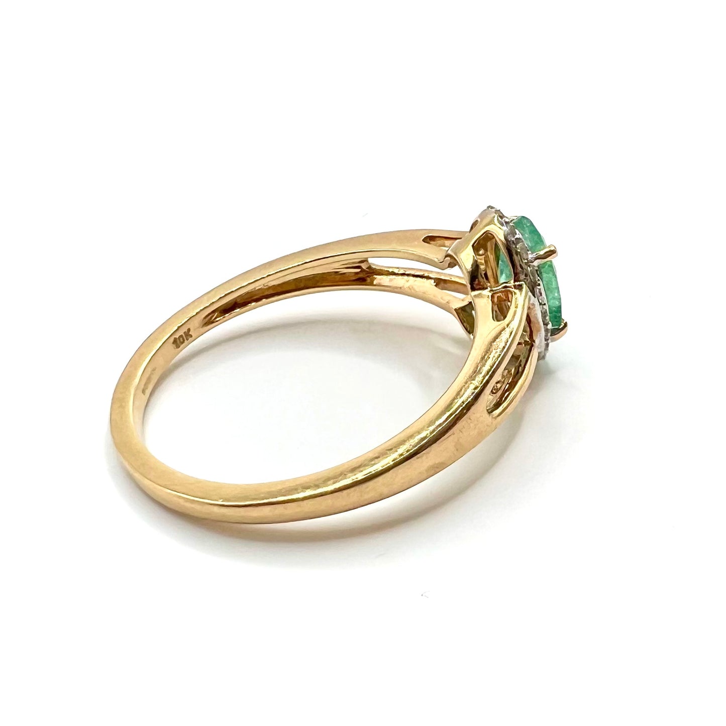 Vintage 10ct Gold Oval Emerald and Diamond Dress Ring, Size O