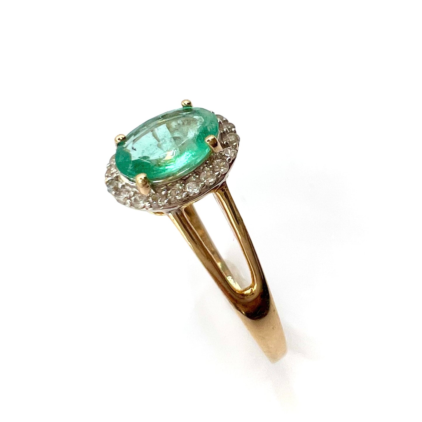 Vintage 10ct Gold Oval Emerald and Diamond Dress Ring, Size O