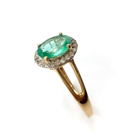 Vintage 10ct Gold Oval Emerald and Diamond Dress Ring, Size O