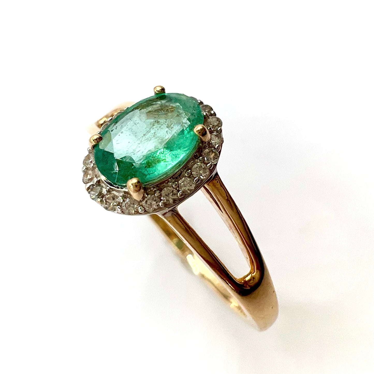 Vintage 10ct Gold Oval Emerald and Diamond Dress Ring, Size O