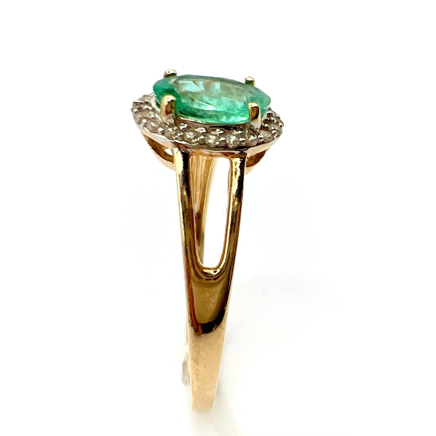 Vintage 10ct Gold Oval Emerald and Diamond Dress Ring, Size O