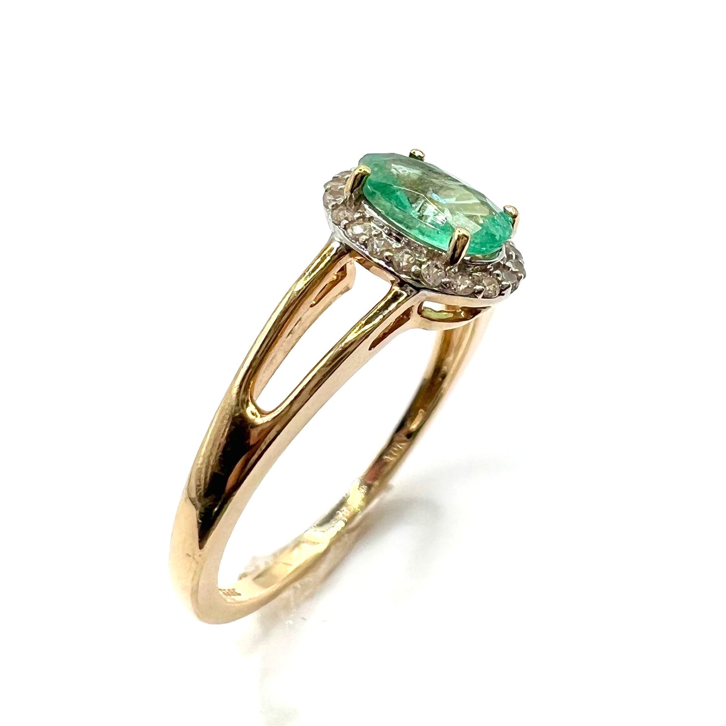 Vintage 10ct Gold Oval Emerald and Diamond Dress Ring, Size O