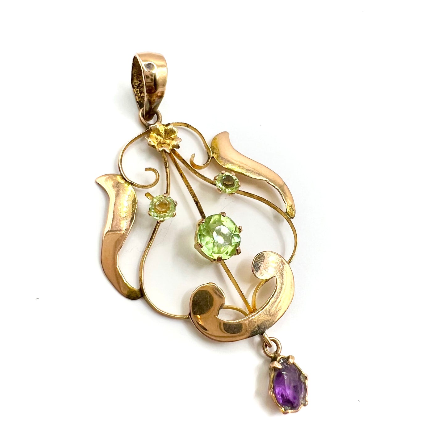 Art Nouveau Suffragette Amethyst and Peridot Pendant