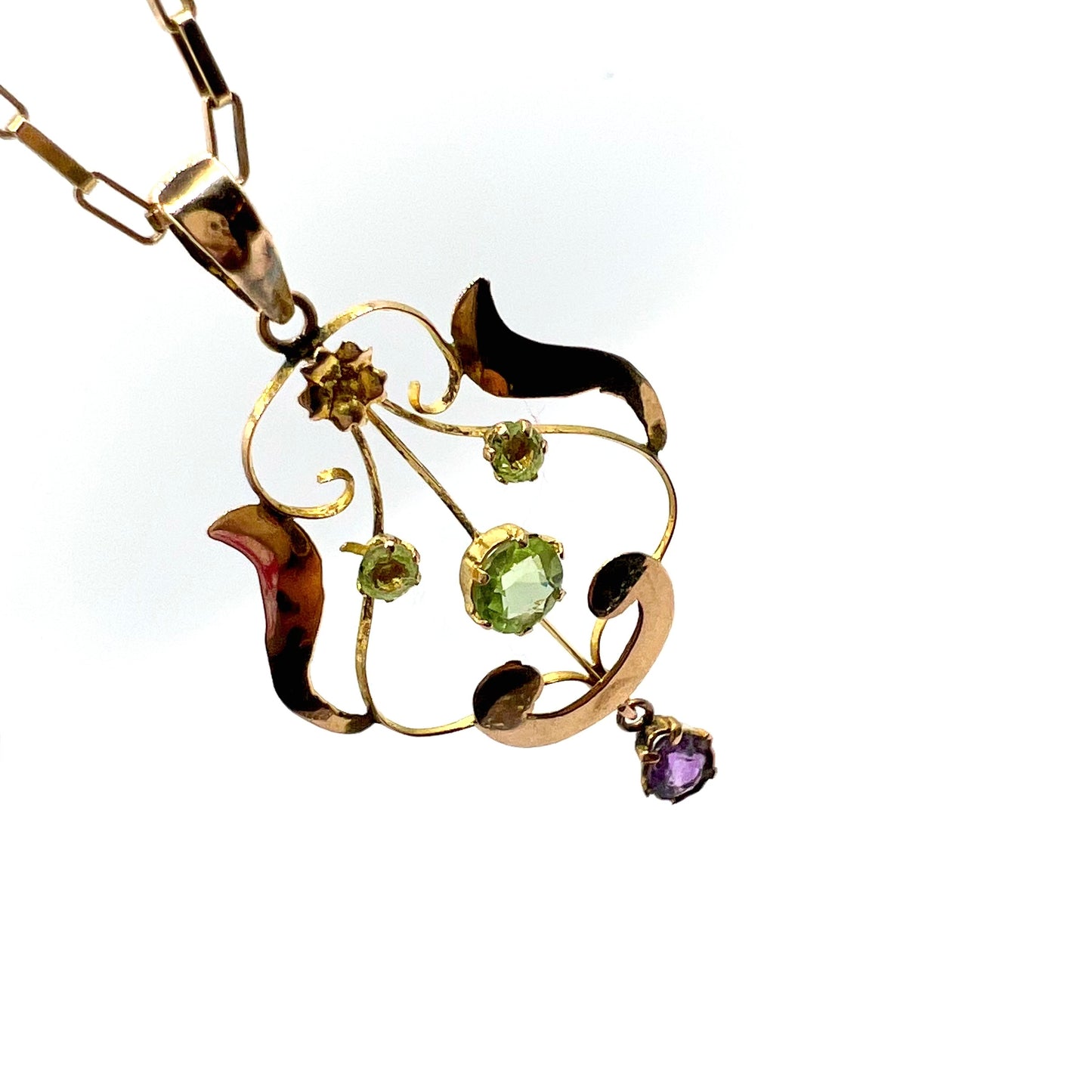 Art Nouveau Suffragette Amethyst and Peridot Pendant