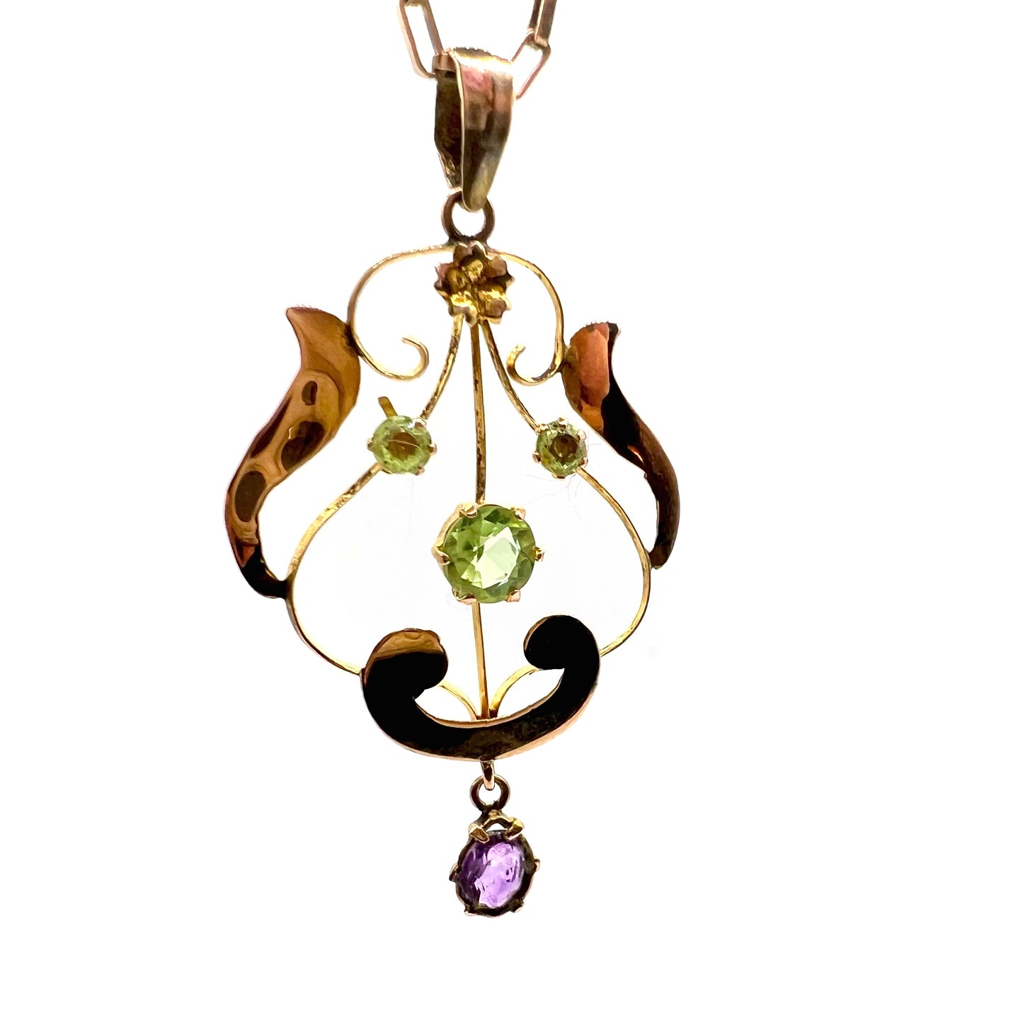 Art Nouveau Suffragette Amethyst and Peridot Pendant