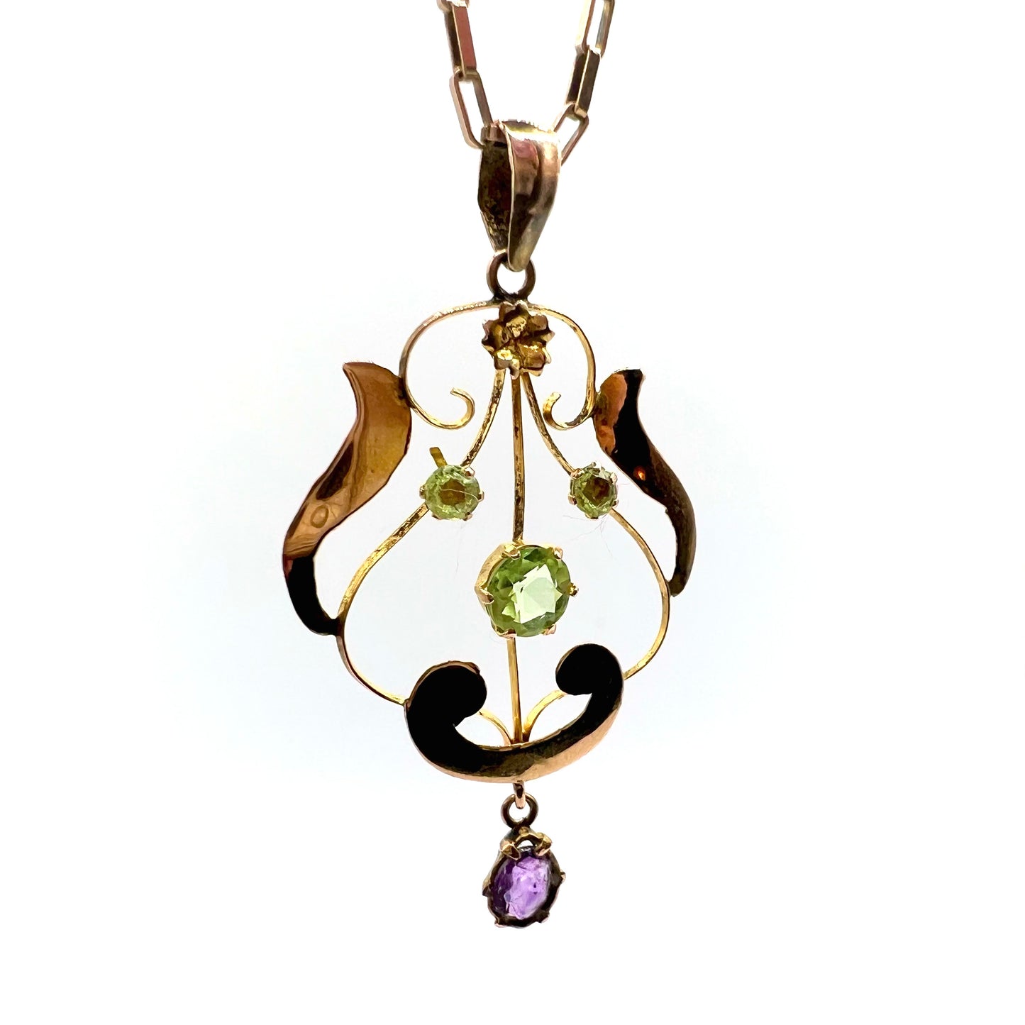 Art Nouveau Suffragette Amethyst and Peridot Pendant