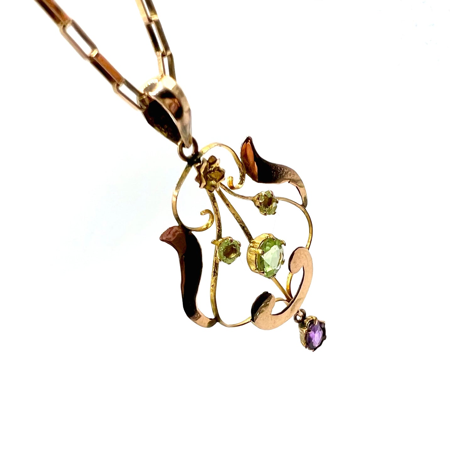 Art Nouveau Suffragette Amethyst and Peridot Pendant