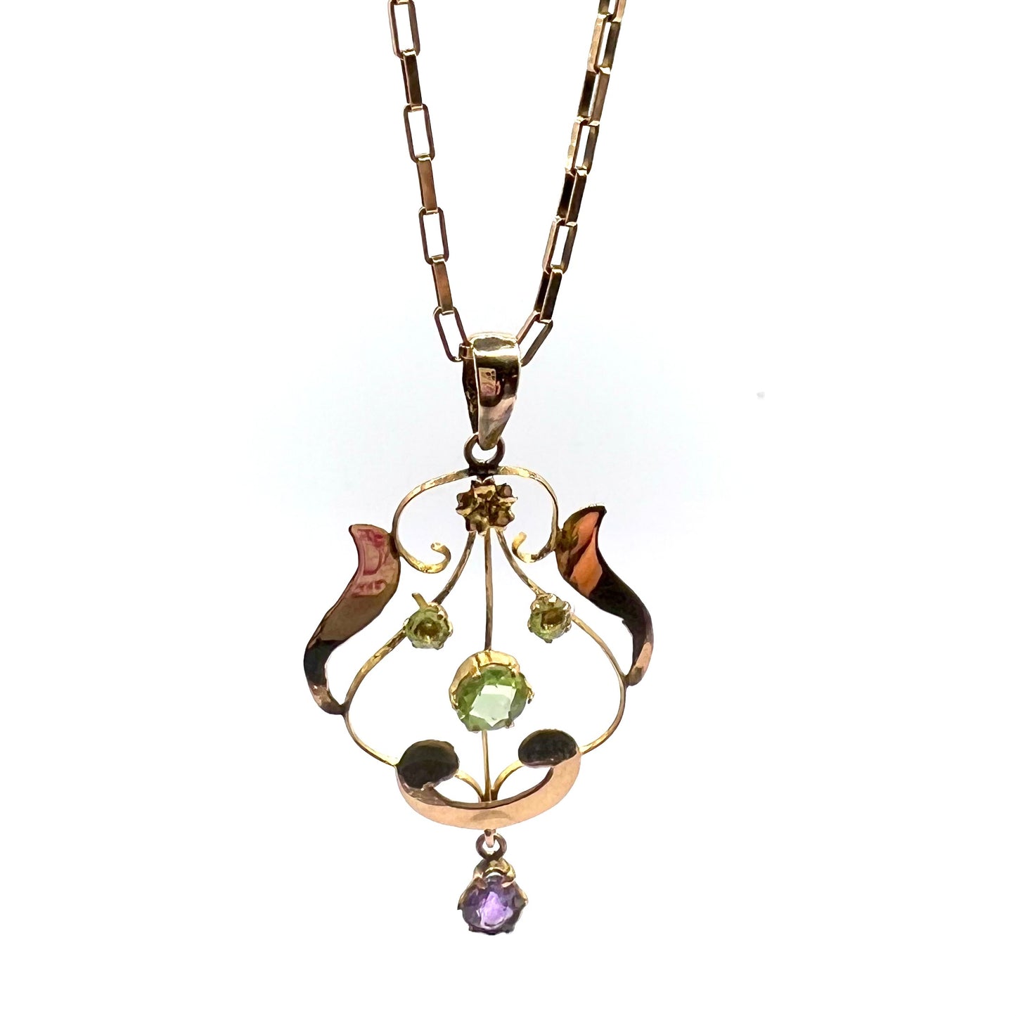 Art Nouveau Suffragette Amethyst and Peridot Pendant