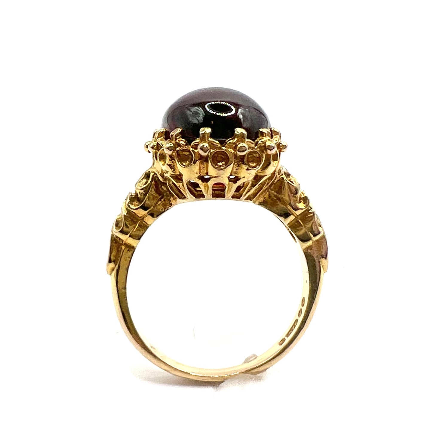 Antique 9ct Gold Oval Cabuchon Garnet Cocktail Ring, Size M