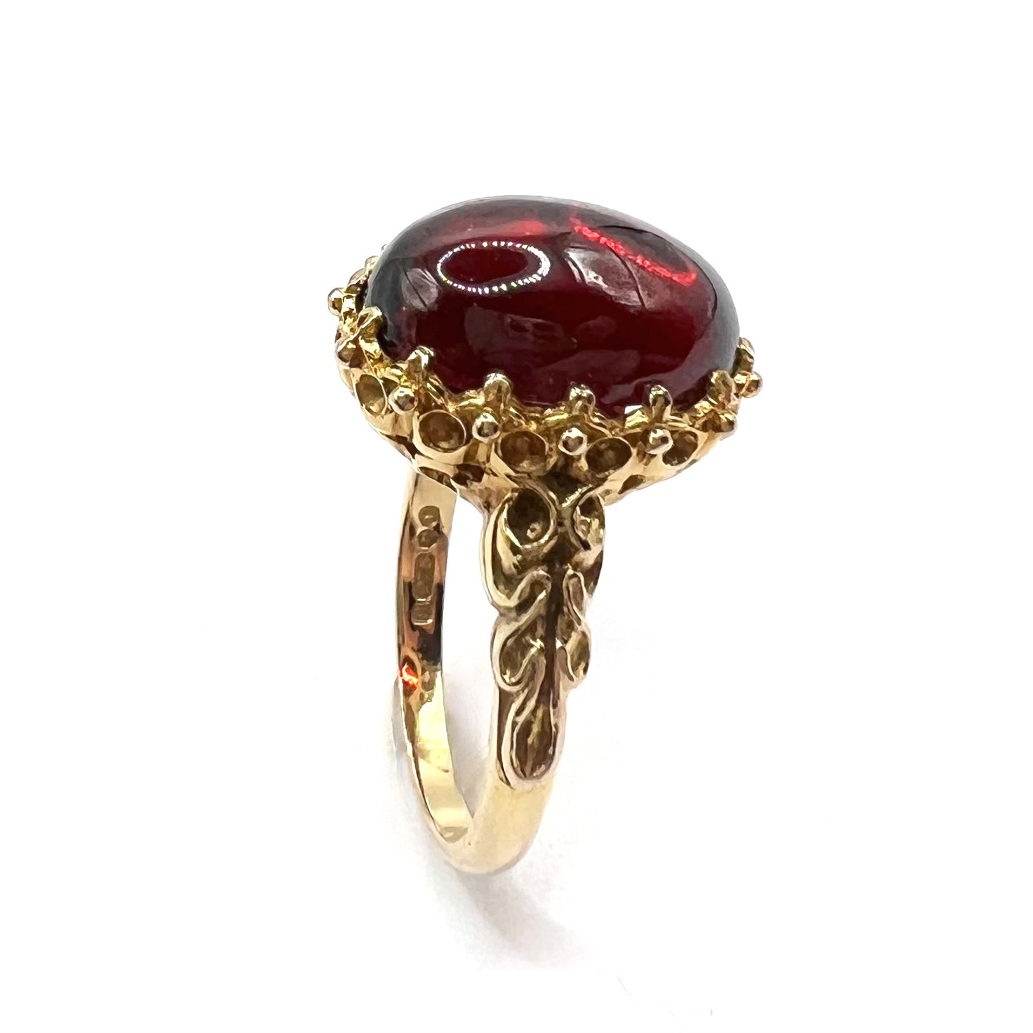 Antique 9ct Gold Oval Cabuchon Garnet Cocktail Ring, Size M