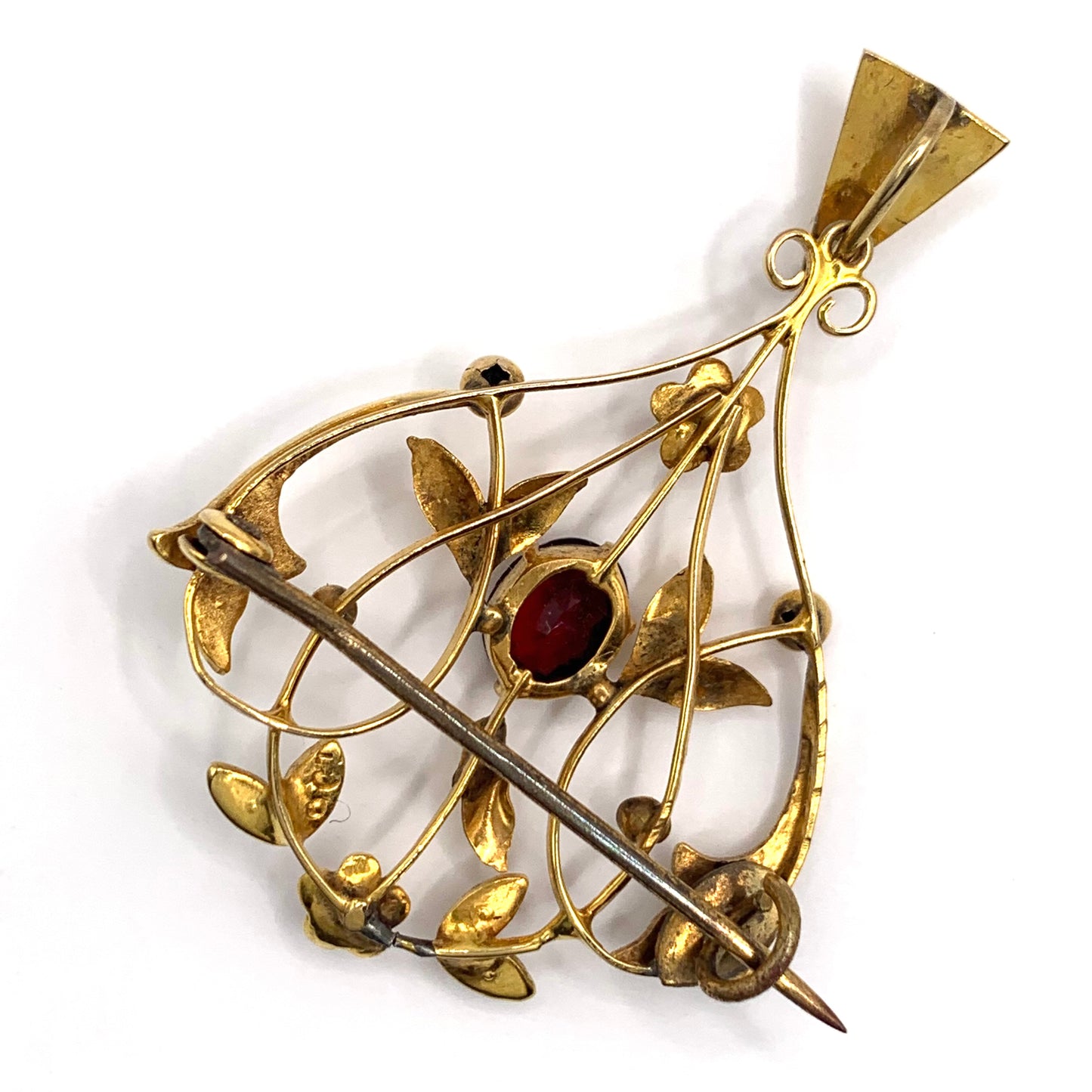 Antique 9ct Gold Victorian Garnet and Seed Pearl Pendant