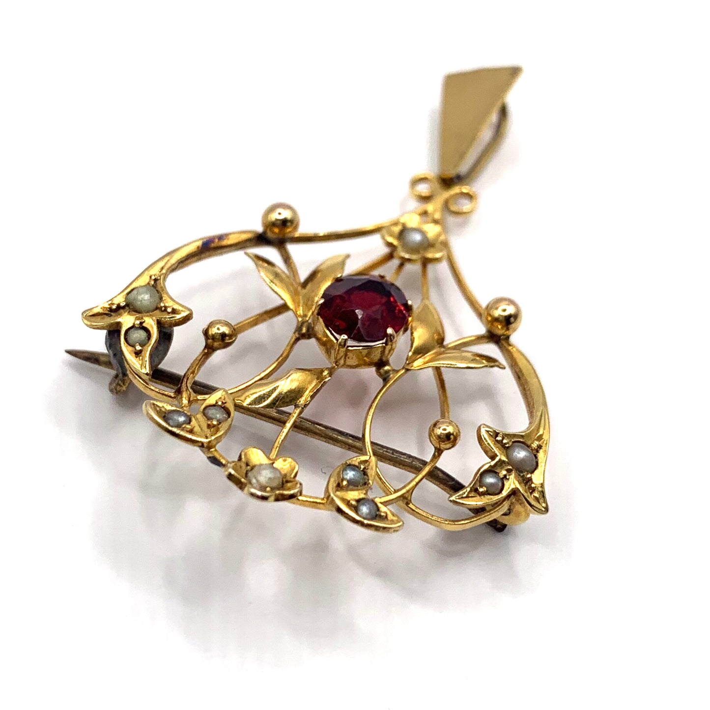 Antique 9ct Gold Victorian Garnet and Seed Pearl Pendant