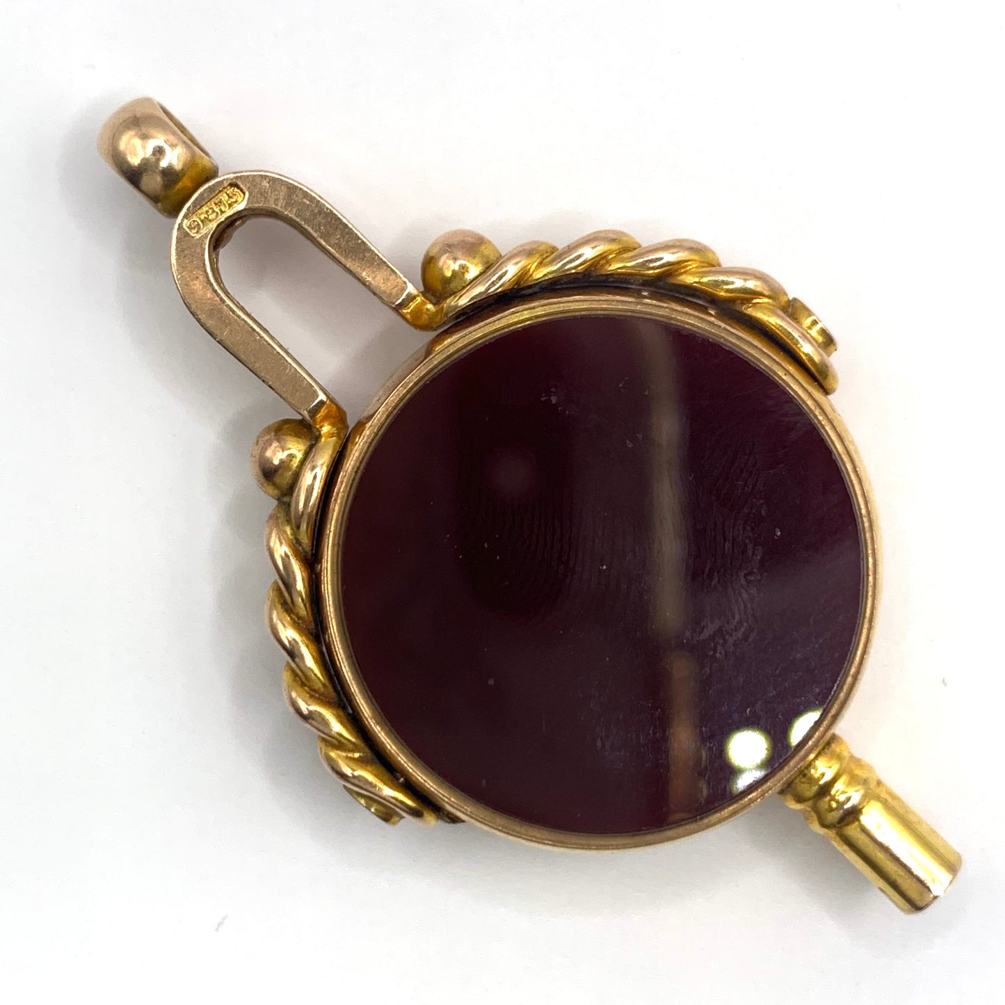 Large Victorian 9ct Gold Bloodstone and Carnelian Pocket Watch Fob Key Pendant